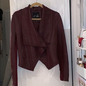Burgundy Leather Cropped Blazer
